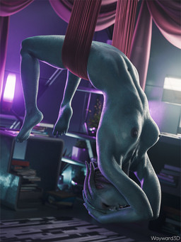areola blue_body blue_skin breasts eyes_closed feet female glistening glistening_body glistening_breasts glistening_skin navel nipples not_furry nude ribbons solo suspension wayward3d rigid3d_(modeler) bioware electronic_arts mass_effect morinth alien alien_humanoid asari humanoid 2026 3:4 3d_(artwork) digital_media_(artwork) hi_res
