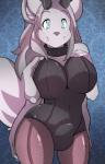 4_arms anthro big_breasts big_ears big_tail breasts bulge clothed clothing collar gynomorph hair hand_on_breast intersex looking_at_viewer multi_arm multi_limb simple_background smile solo standing tail tight_clothing wide_hips kami-chan scribe_the_grey canid canine mammal 2017 hi_res