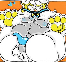 anthro balls bdsm bondage bound butt eyewear flustered genitals heart_symbol male moobs obese overweight paws penis solo sunglasses bismuth123 battle_for_dream_island object_shows nine_(bfdi) algebralian alien digital_media_(artwork) hi_res