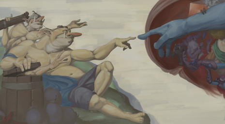 4_fingers aghanims_scepter ambiguous_gender anthro barrel beard big_beard black_claws blue_body blue_cloth blue_gem blue_skin bomb bottomwear claws clothed clothed_humanoid clothed_male clothing countershade_neck countershading disembodied_hand elderly_humanoid elderly_male explosives facial_hair fingers forehead_gem gem glowing glowing_eyes group holding_object holding_ranged_weapon holding_scepter holding_weapon horn humanoid_pointy_ears larger_ambiguous larger_anthro long_beard lying male male_humanoid mostly_offscreen_anthro mostly_offscreen_character navel on_back outside pants parody pointy_ears ranged_weapon reaching_towards_another red_cloth red_eyes red_text size_difference sky slightly_chubby slightly_chubby_humanoid slightly_chubby_male slim_anthro slim_humanoid slim_male smaller_anthro smaller_male tan_body tan_skin tan_sky text tusks weapon white_beard white_body white_countershading white_facial_hair white_horn white_tusks yellow_gem averagemangosempai dota the_creation_of_adam valve aghanim_(dota) icefrog_(dota) roshan spleen_(dota) spoon_(dota) squee_(dota) tormentor_(dota) amphibian cube_creature deity elemental_creature elemental_humanoid frog humanoid keen_(dota) 2023 dated digital_media_(artwork) digital_painting_(artwork) english_description english_text hi_res inspired_by_formal_art painting_(artwork) signature