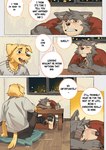 anthro biped black_eyes blue_body blue_fur duo eye_scar facial_scar floppy_ears fur male muscular muscular_anthro muscular_male scar slim_anthro slim_male text white_body white_fur yellow_body yellow_fur hemuchang beastars jack_(beastars) legoshi_(beastars) canid canine canis domestic_dog mammal wolf english_text hi_res