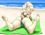 anthro beach bedding big_butt bikini blanket blue_eyes blush breasts butt clothing detailed_background feet female hair hindpaw on_towel open_mouth outside paws pink_nose presenting presenting_hindquarters sand sea seaside short_hair sky smile solo swimwear thick_thighs towel two-piece_swimsuit water white_body white_hair white_skin argento sega sonic_the_hedgehog_(series) sophie_(argento) eulipotyphlan hedgehog mammal 2015 hi_res