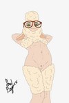 anthro belly breasts dominant dominant_young eyewear female fur genitals green_eyes hands_behind_head nude presenting pussy small_breasts smile solo wool_(fur) young smol_boye disney zootopia dawn_bellwether bovid caprine mammal sheep 2:3 hi_res