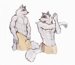 abs anthro athletic bath_towel biped breath bulge cheek_tuft detailed_bulge facial_markings facial_tuft fluffy fluffy_tail fur fuzzy genital_outline head_markings looking_at_viewer male male_anthro markings mask_(marking) multiple_poses navel neck_tuft nipples penis_outline pose red_eyes simple_background smile solo standing stretching stretching_arms tail towel towel_around_waist towel_only tuft white_background white_body white_fur beozar dreamworks puss_in_boots_(franchise) death_(puss_in_boots) canid canine canis mammal wolf hi_res multiple_images