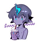 blue_eyes drinking fingers hair holding_object humanoid_pointy_ears male not_furry pointy_ears purple_body purple_skin solo doppel grimace_shake mcdonald's docu_(doppel) humanoid meme