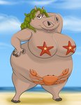 anthro beach big_breasts black_eyes bottom_heavy breasts brown_body brown_skin cleavage clothed clothing convenient_censorship duo female feral nude pose seaside seaweed seductive slightly_chubby solo_focus starfish_(accessory) starfish_bra chadrocco dreamworks madagascar_(series) gloria_the_hippopotamus ambient_sealife arthropod asterozoan common_hippopotamus crab crustacean decapoda echinoderm hippopotamid malacostracan mammal marine starfish absurd_res hi_res pinup