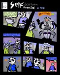 2006 4:5 anthro bear comic dialogue english_text giant_panda group identity_theft larathelabrat male mammal ness_(larathelabrat) nine_frame_image procyonid raccoon robot_suit self_destructive_comix separation_(layout) sound_effects text thought_bubble