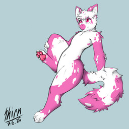 anthro male pawpads paws pink_body solo standing white_body mythology canid canine dragon mammal mythological_creature mythological_scalie scalie 1:1 absurd_res hi_res