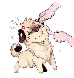 ambiguous_gender angry annoyed daww duo ear_pull feral frown horn poking solo_focus booboo34 canid canine mammal