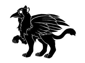 beak cat_tail description digitigrade feathered_wings feathers feral fur hair long_hair paws quadruped raised_paw raised_wings silhouette simple_background standing white_background wings sunnyclockwork mythology skin_deep jimothy_finn avian gryphon maned_gryphon mythological_avian mythological_creature 2014 black_and_white digital_media_(artwork) english_description monochrome