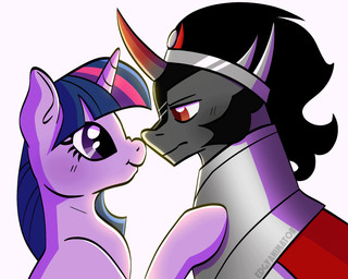 bangs black_hair black_mane crown duo eyelashes female feral grey_body hair headgear horn male mane purple_body purple_eyes purple_hair purple_mane red_eyes red_horn simple_background white_background edgyanimator friendship_is_magic hasbro my_little_pony mythology king_sombra_(mlp) twilight_sparkle_(mlp) equid equine mammal mythological_creature mythological_equine unicorn 2d_animation 5:4 animated hi_res loop