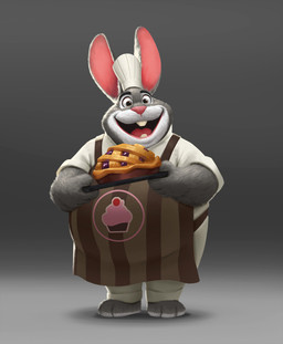 anthro apron barefoot buckteeth chef_hat clothing feet food front_view fur grey_background grey_body grey_fur hat headgear headwear holding_food holding_object holding_pie male open_mouth pastry pie shirt simple_background smile solo standing teeth topwear white_clothing white_shirt white_topwear ugo_chiola lagomorph leporid mammal rabbit 2020 digital_media_(artwork) hi_res