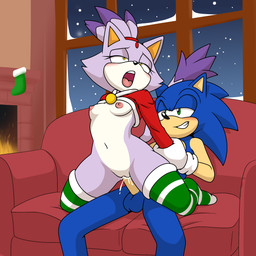 anthro areola balls blush bodily_fluids bottomless bottomless_anthro bottomless_female breasts christmas_clothing clitoris clothed clothing cum cum_from_vagina cum_in_vagina cum_inside cumshot duo ejaculation erection female female_penetrated fireplace from_behind_position fur furniture genital_fluids genitals gloves hair half-closed_eyes handwear holding_arm holidays humanoid_genitalia humanoid_penis kneeling legwear looking_pleasured male male/female male_penetrating male_penetrating_female narrowed_eyes nipples open_mouth orgasm orgasm_face penetration penile penile_penetration penis purple_body purple_fur raised_clothing raised_topwear sex sitting small_breasts smile snowing_outside sofa sofa_sex spread_legs spreading stockings tail tongue tongue_out topwear vaginal vaginal_penetration vulva sonicguru christmas sega sonic_the_hedgehog_(series) blaze_the_cat sonic_the_hedgehog domestic_cat eulipotyphlan felid feline felis hedgehog mammal 1:1 digital_media_(artwork) hi_res