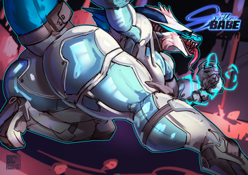 anthro big_breasts big_butt blue_body blue_fur bodysuit boots breasts butt claws clothed clothed_anthro clothed_female clothing female footwear fur green_eyes high_heeled_boots high_heels huge_butt multicolored_body multicolored_bodysuit multicolored_clothing multicolored_fur multicolored_skinsuit pose sharp_teeth shoes skinsuit solo tail teeth thick_thighs tight_clothing tongue tongue_out two_tone_body two_tone_fur white_body white_fur djpuppeh stellar_blade synx 2026 absurd_res hi_res