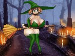 2019 4:3 animal_humanoid big_breasts bottomwear bovid bovid_humanoid breasts broom brown_hair candle caprine caprine_humanoid cemetery choker cleaning_tool clothing conor_emberthor dancewear dracojeff eyewear female glasses goat_humanoid green_eyes green_lips hair hat headgear headwear hooves horn huge_breasts humanoid jewelry lips magic_user mammal mammal_humanoid necklace nipple_outline outside plant road skirt solo standing thick_thighs tree tutu wide_hips witch witch_hat