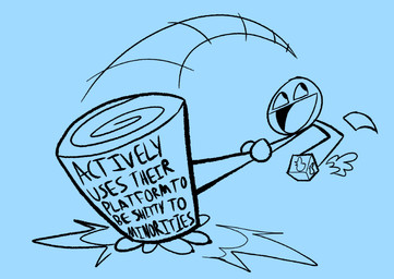 ambiguous_gender anthro blue_background comically_large_object crush featureless_hands hammer jack-in-the-box_(toy) motion_lines open_mouth open_smile profanity simple_background smile solo text tongue tools toony twitter_logo vent_art aimkid awesome_face twitter blob_creature black_and_blue english_text meme monochrome
