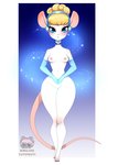 alternate_species anthro anthrofied blonde_hair blue_eyes blush breasts choker clothing female fur genitals gloves hair handwear jewelry necklace nipples nude princess pussy royalty solo sparkles white_body white_fur wide_hips tutifruti_(artist) disney disney's_cinderella cinderella_(disney) mammal mouse murid murine rodent absurd_res hi_res