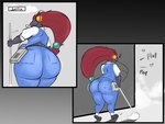 2022 absurd_res anthro big_butt butt canid canine cleaning_tool clothed clothing comic electronics generation_5_pokemon headphones hi_res huge_butt janslobonejo mammal mop nintendo overalls pokemon pokemon_(species) solo zoroark