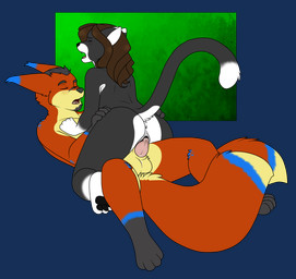 anthro anus balls blue_markings blush bodily_fluids brown_hair cowgirl_position duo eyes_closed female female_on_top female_penetrated from_front_position fur genital_fluids genitals grey_body grey_fur grey_hair hair lying male male/female male_on_bottom male_penetrating male_penetrating_female markings nude on_back on_bottom on_top open_mouth orange_body orange_fur penetration penile penile_penetration penis penis_in_vagina raised_tail sex simple_background straddling tail vaginal vaginal_fluids vaginal_penetration vulva os josie_(os) rusty_(redsteelfox) canid canine domestic_cat felid feline felis mammal 2017 alpha_channel hi_res