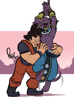 5_fingers 5_toes anthro arms_above_head barefoot bdsm biped black_hair blue_bottomwear blue_clothing blue_pants bodily_fluids bondage bottomwear bound bracelet chain chained claws clothed clothed_anthro clothed_humanoid clothed_male clothing crying_laughing cuffs_(clothing) dominant dominant_human dominant_male duo feet finger_claws fingers fully_clothed hair hairless jewelry laugh looking_at_another male male/male martial_arts_uniform nipples open_mouth open_smile orange_clothing pants plantigrade purple_body restrained restraints smile soles sportswear standing submissive submissive_male tail tears teeth tickle_fetish tickle_torture tickling tickling_belly toe_claws toes yellow_sclera benj24 dragon_ball dragon_ball_super beerus goku domestic_cat felid feline felis god_of_destruction hairless_cat human humanoid mammal saiyan sphynx_(cat) 3:4 hi_res