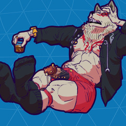 alcohol ampallang anthro beverage clothed clothing container cup drinking_glass dydoe_piercing footwear frenum_ladder frenum_piercing fur genital_piercing genitals glans_piercing glass glass_container glass_cup hand_on_head ladder_piercing male markings nipple_piercing nipples open_clothing open_shirt open_topwear penis penis_piercing piercing red_markings shirt simple_background sitting socks solo topwear whiskey whiskey_glass white_body white_fur yellow_eyes avalath_tiger epic_games fortnite fletcher_kane canid canine canis mammal wolf 1:1 hi_res