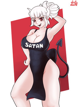 apron big_breasts bottomless breasts clothed clothing female forked_tail hair horn looking_at_viewer red_background red_eyes simple_background smile solo tail text text_on_apron text_on_clothing unusual_anatomy unusual_tail white_background white_hair dirtyduckart helltaker lucifer_(helltaker) animal_humanoid bovid bovid_humanoid caprine caprine_humanoid demon demon_humanoid goat_humanoid humanoid mammal mammal_humanoid 2021 digital_drawing_(artwork) digital_media_(artwork) hi_res signature