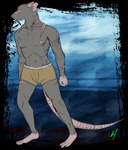 anthro barefoot boxers_(clothing) clothing feet male nipples notched_ear pink_feet pink_hands pink_nipples pink_tail scar slim small_waist solo tail underwear yellow_eyes sourmagic mammal murid murine rat rodent alpha_channel hi_res