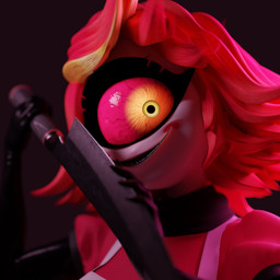 1_eye black_background black_lips female hair holding_knife holding_object insane knife lips looking_at_viewer red_hair red_sclera simple_background smile smiling_at_viewer solo white_body wide_smile yellow_eyes samzan samzan_(modeler) hazbin_hotel hellaverse niffty_(hazbin_hotel) cyclops demon demon_humanoid humanoid 1:1 3d_(artwork) bust_portrait digital_media_(artwork) hi_res icon portrait