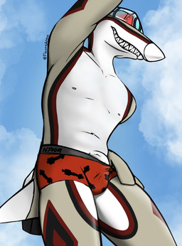 1_eye aircraft airplane anthro bottomwear bulge clothed clothing cockpit f-14_tomcat fin genitals grey_body jet jet_engine machine male metallic_body not_furry nude nude_anthro nude_male penis penis_poking_out simple_background solo tail tail_fin tan_body teeth text underwear vehicle white_body russy_(artist) f-14 aeromorph living_aircraft living_machine living_vehicle digital_media_(artwork) hi_res