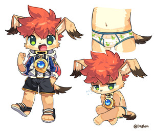 anthro briefs clothed clothing countershading covering covering_self dinosaur_print footwear fully_clothed fur green_eyes kemono male navel no_pupils open_mouth sandals shoes simple_background sitting solo sweatshirt tan_body tan_fur underwear whistle_(object) white_background young young_anthro young_male dogblin cyberconnect2 little_tail_bronx mamoru-kun_(series) mamoru-kun canid canine caninu canis domestic_dog mammal 2025 chinese_description hi_res