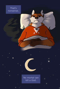 anthro brown_body brown_fur fur gloves_(marking) male male_anthro markings moon night notched_ear orange_body orange_fur sky text under_covers white_body white_fur bogcreacher canid canine fox mammal red_fox true_fox 2025 absurd_res digital_drawing_(artwork) digital_media_(artwork) english_text hi_res