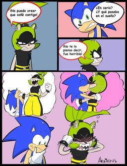 4_panel_comic anthro belt belt_buckle black_clothing black_shirt black_topwear blue_body blue_fur blush bottomwear buckle clothing duo ear_piercing female fur gloves green_body green_eyes green_fur handwear kiss_on_lips kissing male male/female pants piercing sharp_teeth shirt simple_background teeth text thought_bubble topwear yellow_bottomwear yellow_clothing yellow_pants thecooleralexico_(artist) idw_publishing sega sonic_the_hedgehog_(comics) sonic_the_hedgehog_(idw) sonic_the_hedgehog_(series) sonic_the_hedgehog surge_the_tenrec afrosoricid eulipotyphlan hedgehog mammal tenrec 2025 comic hi_res one_page_comic spanish_text translated