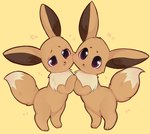 ambiguous_gender brown_body brown_fur derpy_hoovessss dipstick_tail duo eevee eyebrows female_(lore) feral fur generation_1_pokemon gesture glistening glistening_eyes heart_symbol hi_res hug inner_ear_fluff long_ears male_(lore) markings monotone_background multicolored_body multicolored_fur nintendo paws pokemon pokemon_(species) simple_background tail tail_markings tan_body tan_fur tuft two_tone_body two_tone_fur white_sclera