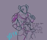 anthro armor biped clothing duo grove latex legwear logo male male_anthro muscular size_difference standing text thigh_highs three-quarter_view trapknight grove_(game) grove_(regalbuster) bat mammal artist_logo digital_drawing_(artwork) digital_media_(artwork) english_text hi_res line_art