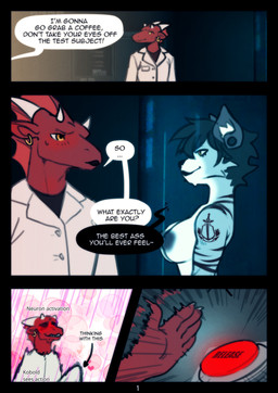 anthro blush breasts clothed clothing container containment_tube detailed_background dialogue duo ear_piercing ear_ring female fur gauged_ear hair heart_symbol horn male male/female nipples nude piercing pushbutton ring_piercing tail tattoo test_subject text camih mythology erza_the_hyena lad_(samwellgumgi) dragon hyena kobold mammal mythological_creature mythological_scalie scalie absurd_res comic digital_media_(artwork) english_text hi_res meme