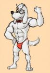 abs anthro bow_(feature) bow_tie bulge clothed clothing eyewear flexing glasses male muscular muscular_anthro muscular_male simple_background solo speedo swimwear topless wkd jay_ward_productions mr._peabody_and_sherman mr._peabody beagle canid canine canis domestic_dog hunting_dog mammal scent_hound