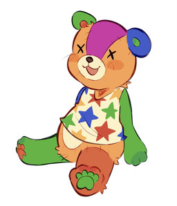 ambiguous_gender anthro belly belly_peeking_out belly_tuft bottomless brown_nose butt_tuft clothed clothing countershade_belly countershade_face countershading different_colored_ears different_colored_paws featureless_crotch green_arm green_inner_ear green_leg green_pawpads head_tuft kidcore minimal_shading multicolored_body multicolored_face neck_tuft orange_body orange_face orange_inner_ear orange_pawpads pantsless pawpads plushie purple_face scribbles seam_(sewing) shirt simple_background slight_blush slightly_chubby slightly_chubby_anthro smile solo star_pattern stitch_(sewing) stitched_body tank_top topwear tuft white_background x_eyes izzy-paw animal_crossing nintendo stitches_(animal_crossing) bear mammal teddy_bear_(species) 2026 colored_sketch digital_media_(artwork) hi_res sketch male_(lore)