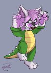 ambiguous_gender angry anthro clothing dinosaur_costume femboy fur grey_body grey_fur hair kigurumi onesie paws pink_eyes pink_hair solo white_body white_fur lechu-zaz fonuki ailurid canid canine fox mammal red_panda hi_res