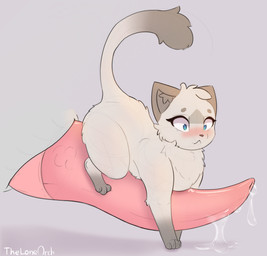 animal_genitalia animal_penis big_penis blue_eyes blush bodily_fluids cetacean_genitalia cetacean_penis circle_eyebrows dipstick_tail disembodied_penis eyebrows female feral fluffy fur genital_fluids genitals grey_markings head_tuft male markings paws penile penis penis_riding pink_penis precum size_difference surprised tail tail_markings tan_body tan_fur tapering_penis tuft vein thelonearch mythology lia_(thelonearch) domestic_cat dragon felid feline felis mammal mythological_creature mythological_scalie scalie hi_res