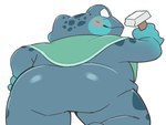 anthro biped blue_body blush butt hammer humanoid_hands kemono male overweight simple_background solo tools white_background 7742nd spiritfarer thunder_lotus_games atul_(spiritfarer) amphibian frog 2021 4:3