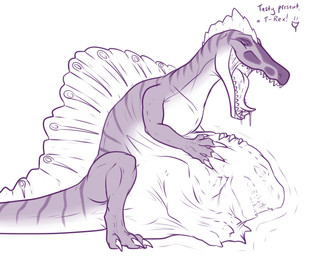 abdominal_bulge belly belly_rub bodily_fluids bulge detailed_bulge drooling face_imprint feral fin hand_on_belly imprint leaning leaning_forward male male_pred muffled oral_vore paws predator/prey prey_imprint prey_outline saliva same_size_vore soft_vore solo squirming stretchy_belly struggling struggling_prey tailbutt tight_belly tongue tongue_out vore willing_prey conditional_dnp samagthrav2 spino_(sergeant_stacker) dinosaur prehistoric_species reptile saurischian scalie spinosaurid spinosaurus theropod tyrannosaurid tyrannosauroid tyrannosaurus tyrannosaurus_rex absurd_res hi_res