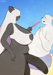 anthro balls beach belly big_balls big_breasts big_penis bodily_fluids bottomless breasts cleavage cleavage_cutout clothed clothing cutout duo expressionless flustered food genital_fluids genitals gynomorph gynomorph/male hair hair_over_eyes huge_balls huge_breasts huge_penis intersex intersex/male lips long_hair male musclegut muscular navel offering_food outside overweight overweight_male penis popsicle precum pubes short_hair sweat swimming_trunks swimwear tail thick_lips thick_thighs wide_hips osokamu alice_(osokamu) john_(osokamu) bear domestic_cat felid feline felis mammal polar_bear ursine 2025 absurd_res digital_drawing_(artwork) digital_media_(artwork) hi_res trans_(lore) trans_woman_(lore)
