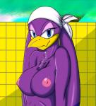 anthro beak big_breasts breasts clothing female headgear headkerchief headwear kerchief nipples non-mammal_breasts non-mammal_nipples solo gtoyaannno sega sonic_riders sonic_the_hedgehog_(series) wave_the_swallow avian bird hirundinid oscine passerine swallow_(bird) hi_res