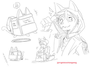 anthro backpack clothed clothing cute_fangs duo fangs jewelry male necklace simple_background skateboard teeth vehicle white_background rightleftagony canid canine canis mammal character_request hi_res