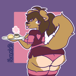 absolute_territory anthro beverage big_butt blep bottomwear breasts butt butt_focus chest_tuft clothed clothing coffee female fluffy fluffy_butt fluffy_tail huge_butt looking_back maid_apron maid_uniform medium_breasts miniskirt panties pao_de_queijo simple_background skirt solo tail thick_thighs tight_bottomwear tight_clothing tight_skirt tongue tongue_out tuft underwear uniform upskirt wide_hips nokamiwd july_shepherd_(nokamiwd) canid canine canis domestic_dog mammal 1:1 absurd_res hi_res