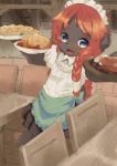 anthro blush brown_eyes cooking female hair kemono long_hair open_mouth red_hair solo young havemoon canid canine canis domestic_dog mammal