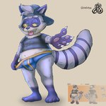 anthro bulge clothing clothing_pull hat headgear headwear male shirt slightly_chubby solo text tongue tongue_out topwear underwear underwear_pull zyasixpear_(artist) draw_this_in_your_style mammal procyonid raccoon 1:1 english_text hi_res