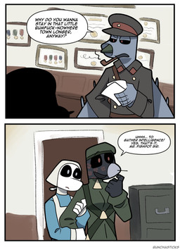 aircraft anthro beret black_body black_sclera clothed clothing dialogue female female/female flight_suit group hat headgear headwear holding_arm holding_object holding_paper kiss_mark leaning_on_another machine male male/female military_uniform nurse_clothing nurse_uniform office paper profanity text trio uniform vehicle white_body bunchasticks bombardier learjet_35 su-47 sukhoi mayday_(bunchasticks) vlada_(bunchasticks) aeromorph living_aircraft living_machine living_vehicle comic english_text hi_res