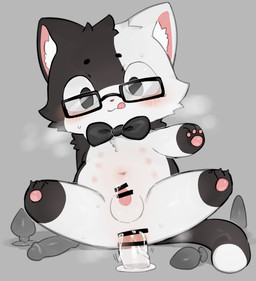 anal anal_masturbation anal_penetration anal_toying black_nose blush bodily_fluids bow_tie buttplug dildo dildo_sitting fur inner_ear_fluff looking_at_viewer male masturbation multi_nipple multicolored_body multicolored_fur nipples pawpads penetration pink_inner_ear pink_pawpads plug_(sex_toy) presenting sex_toy solo sweat sweatdrop tongue tongue_out toying_self transparent_dildo transparent_sex_toy tuft two_tone_body two_tone_fur mofuaki reboot_(character) domestic_cat felid feline felis mammal censored hi_res