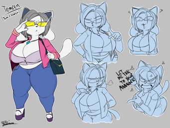 4_ears angry annoyed anthro belly big_breasts blush bottomwear breasts cleavage clothed clothing curvy_figure denim denim_bottomwear denim_clothing dialogue eyebrows eyewear female footwear frown fur gesture glasses grey_hair hair hand_gesture high_heels holding_eyewear holding_glasses holding_object huge_breasts huge_thighs jacket jeans jewelry laugh leaning leaning_forward markings mature_anthro mature_female mole_(marking) multi_ear necklace nipple_outline obscured_eyes open_mouth open_smile pants platform_footwear platform_heels pointing purse raised_eyebrow shirt shoes short_hair shortstack slightly_chubby slightly_chubby_female smile smug solo standing straight_hair text thick_thighs tight_bottomwear tight_clothing tight_jeans tight_pants tight_shirt tight_topwear topwear voluptuous white_body white_fur wide_hips yelling yellow_eyewear yellow_glasses jyto karen_(meme) undertale undertale_(series) temmie_(undertale) temren_(jyto) canid canine felid feline mammal tem 2020 4:3 digital_media_(artwork) english_text hi_res